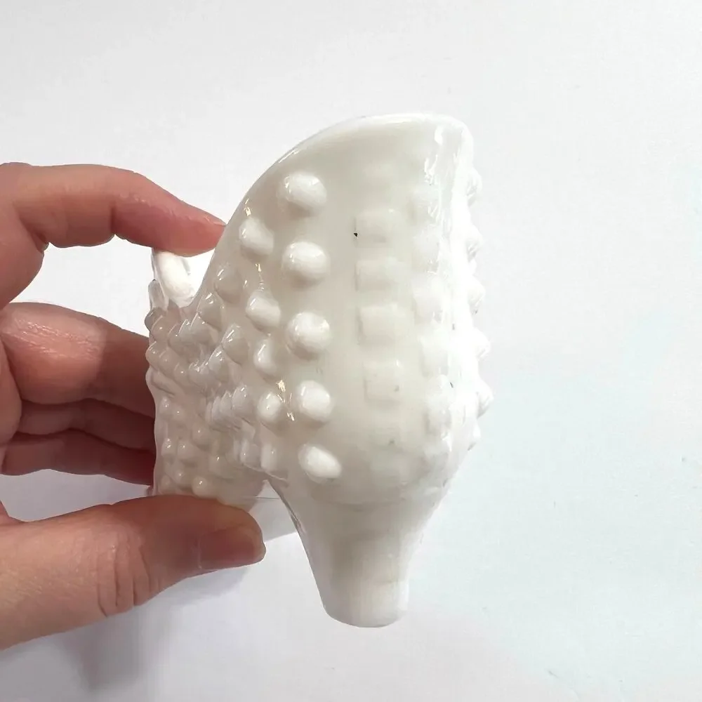 Vintage Fenton Victorian Hobnail White Milk Glass Shoe Slipper Boot Cat Kitten